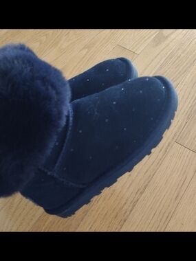 Kids Monnalisa Crusted Leather with Plush Inner Navy Blue Winter Boots